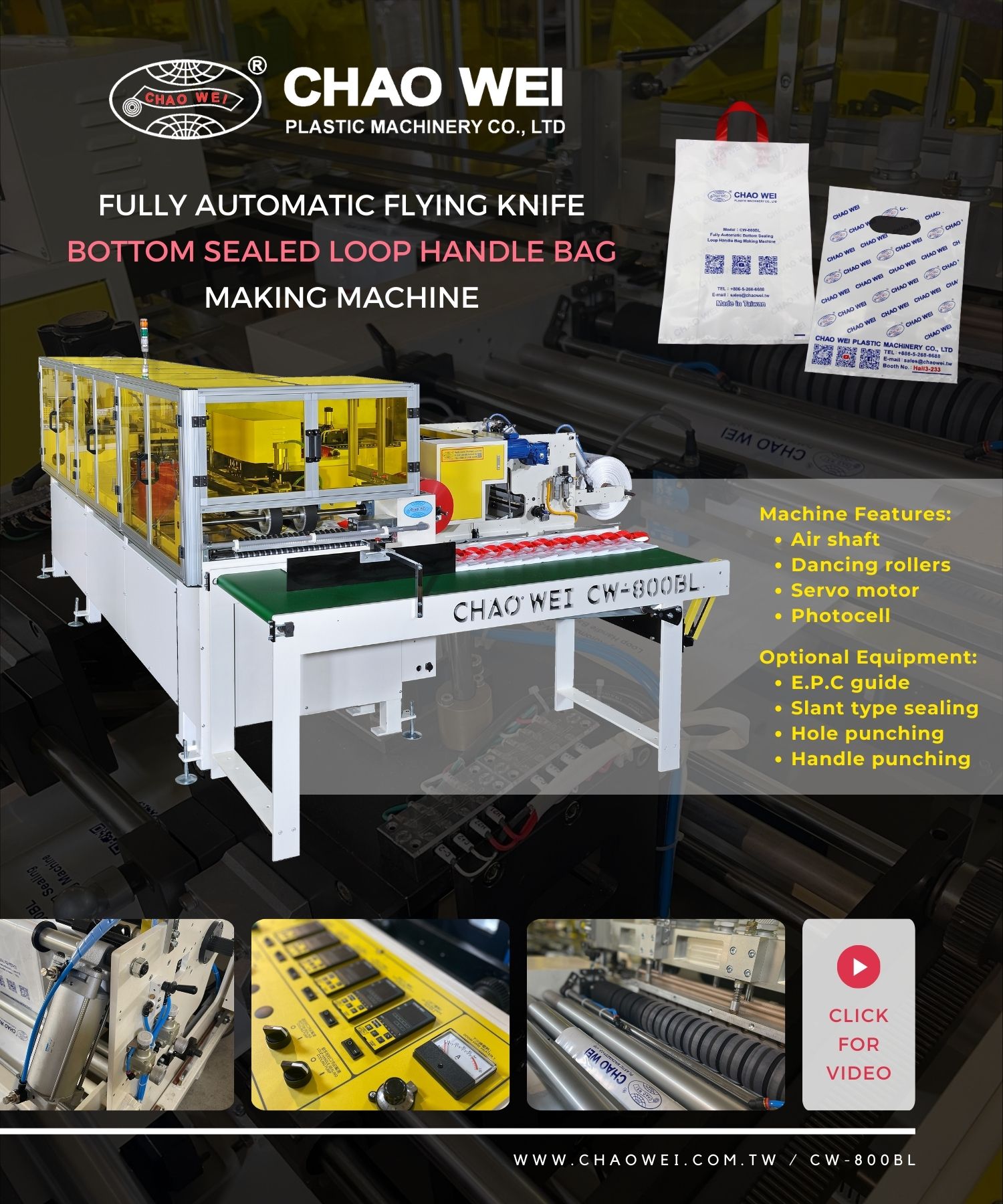 Fully Automatic Flying Knife Bottom Sealed Loop Handle Bag Making Machine