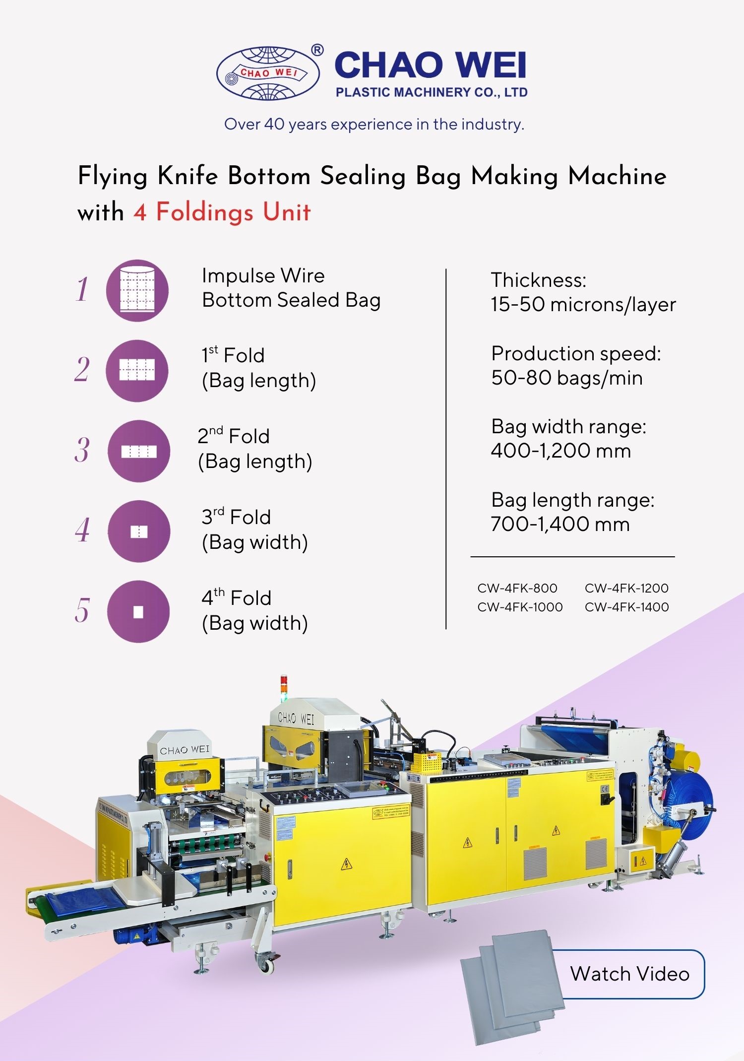 Flying Knife Bottom Sealing Bag Making Machine with 4 Foldings Unit
